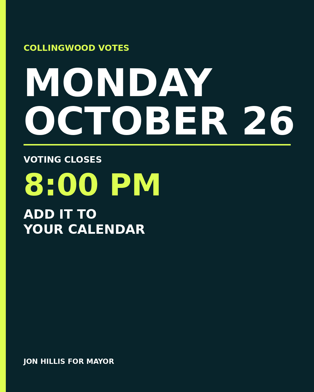 Portrait post graphic, 1080 × 1350: Collingwood votes Monday October 26, voting closes 8 PM.