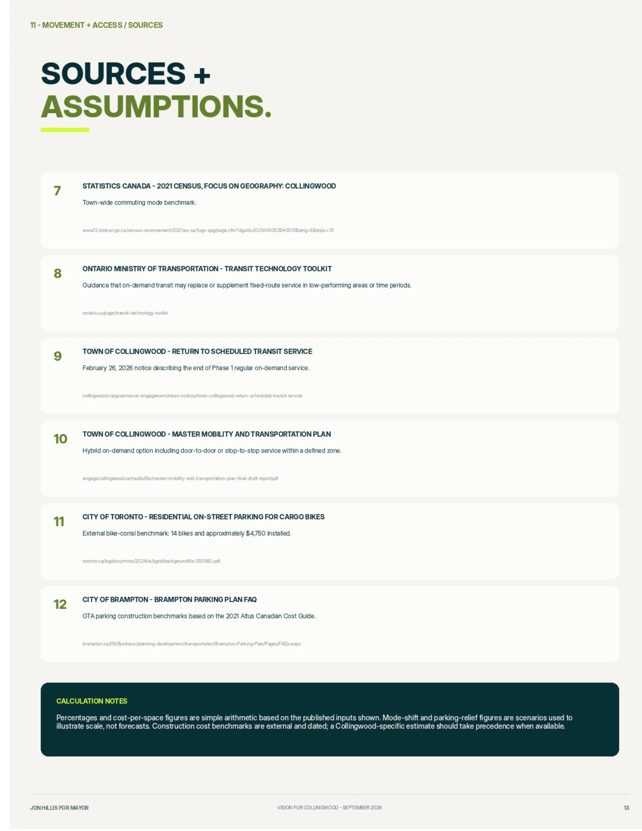 Sources + assumptions — page 15 of 15 of the movement and access report