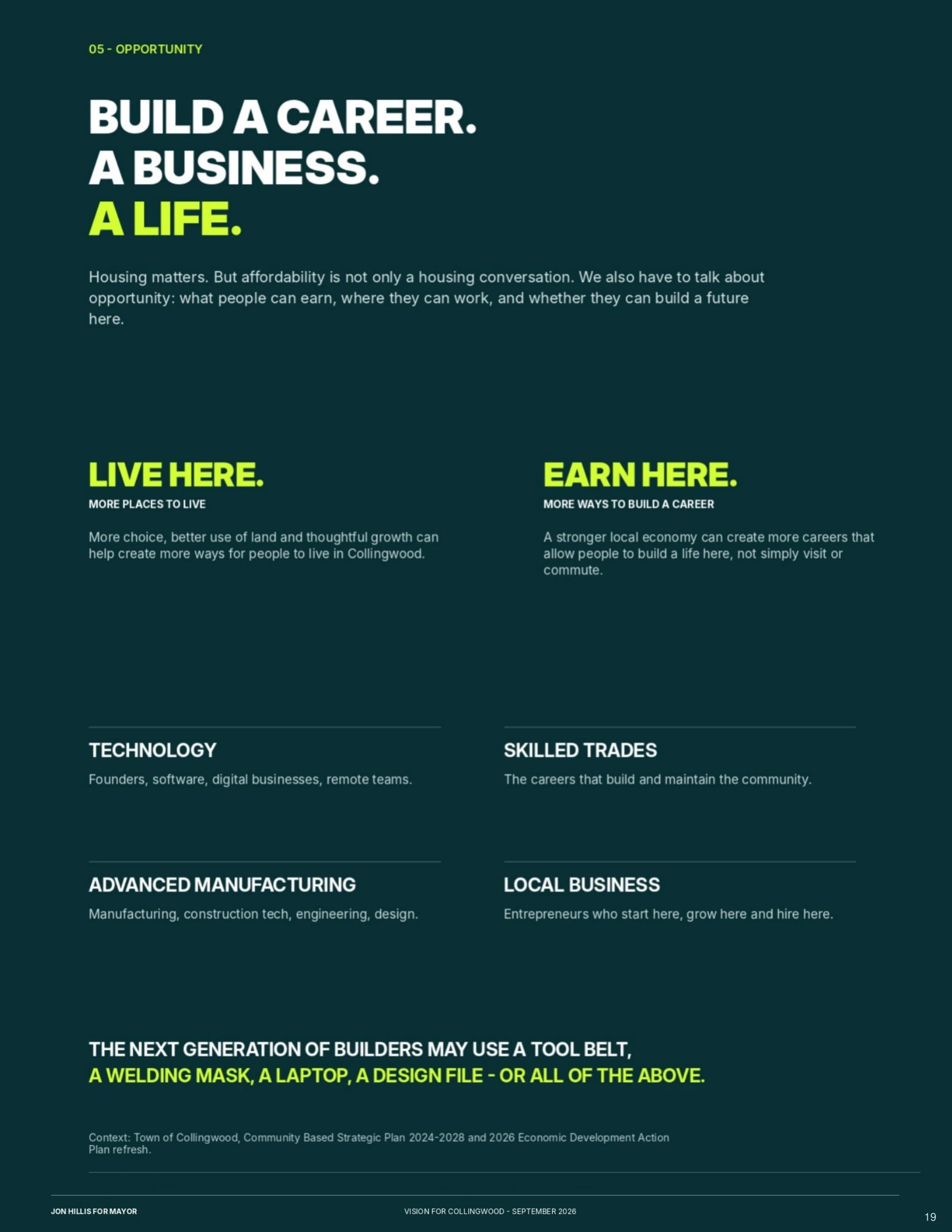 Jobs + economic opportunity — page 19 of 62 of the Vision for Collingwood