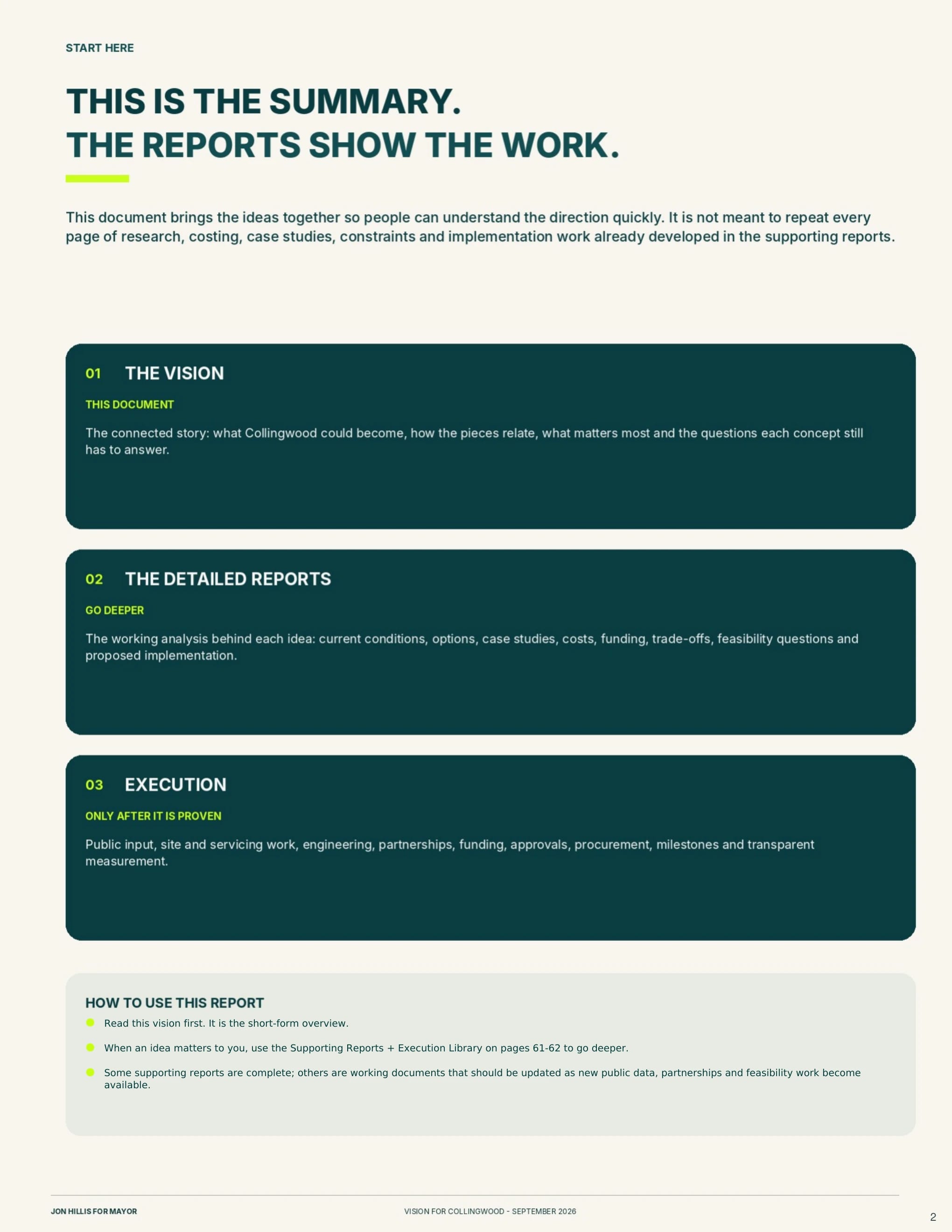 Start here — page 2 of 62 of the Vision for Collingwood